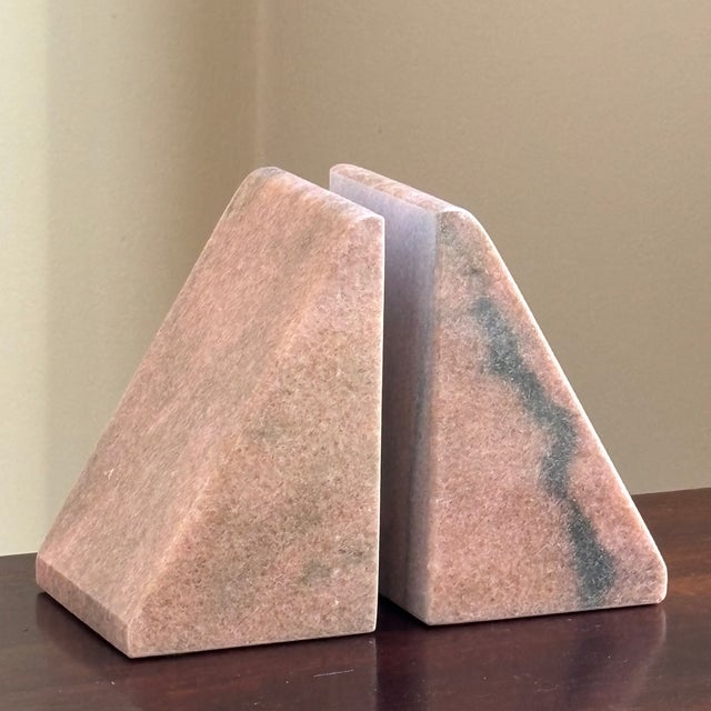 Mid-Century Modern Style Pink Marble Wedge Bookends — A Pair For Sale - Image 10 of 18