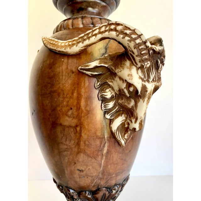 Alabaster Mid 20th Century Traditional Ram Head Carved Alabaster Marble Urn Lamp For Sale - Image 8 of 13