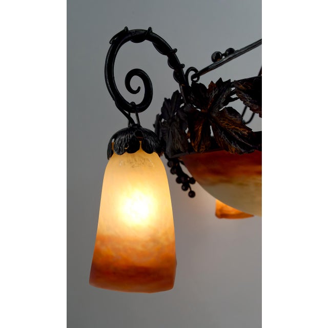 Art Deco Chandelier in Wrought Iron and Blown Glass from Muller Frères Lunéville, France, 1920s For Sale - Image 17 of 18