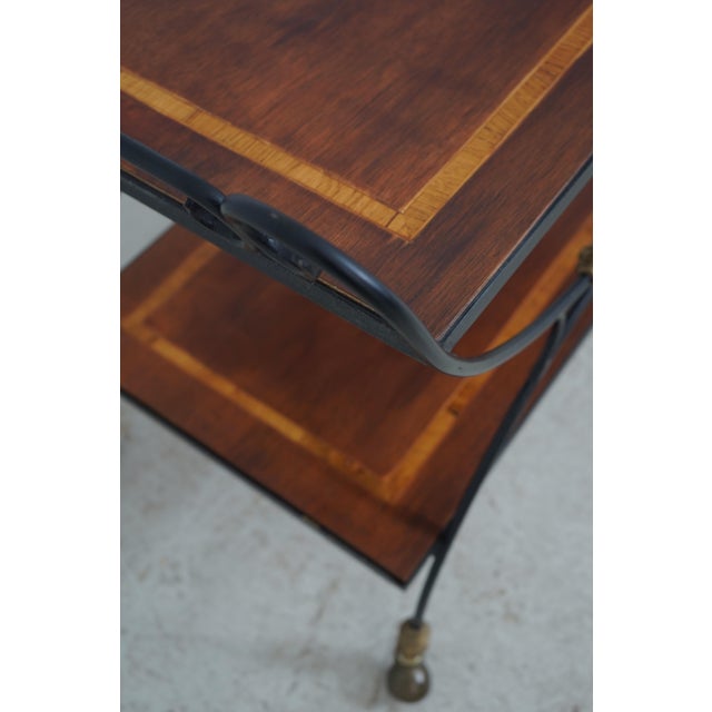 1980s Wrought Iron Mahogany Rolling Bar Cart For Sale - Image 5 of 12
