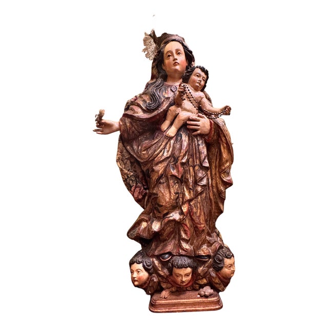 Baroque Virgin and Child with Peruvian Silver Crown, Spain, 18th Century For Sale