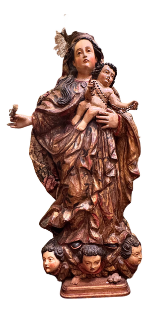 Baroque Virgin and Child with Peruvian Silver Crown, Spain, 18th Century