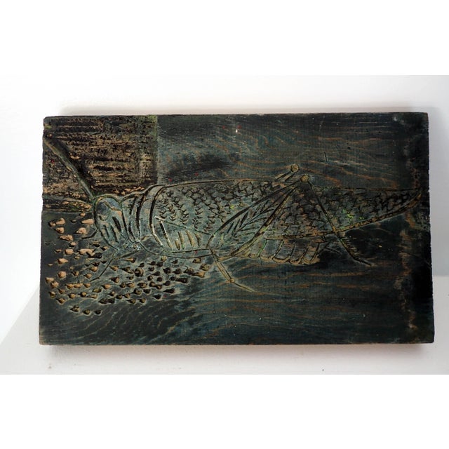 Grasshopper - Original Woodcut Carving by Sante Graziani. Sante Graziani (1920-1981) Surrealist American, Connecticut....
