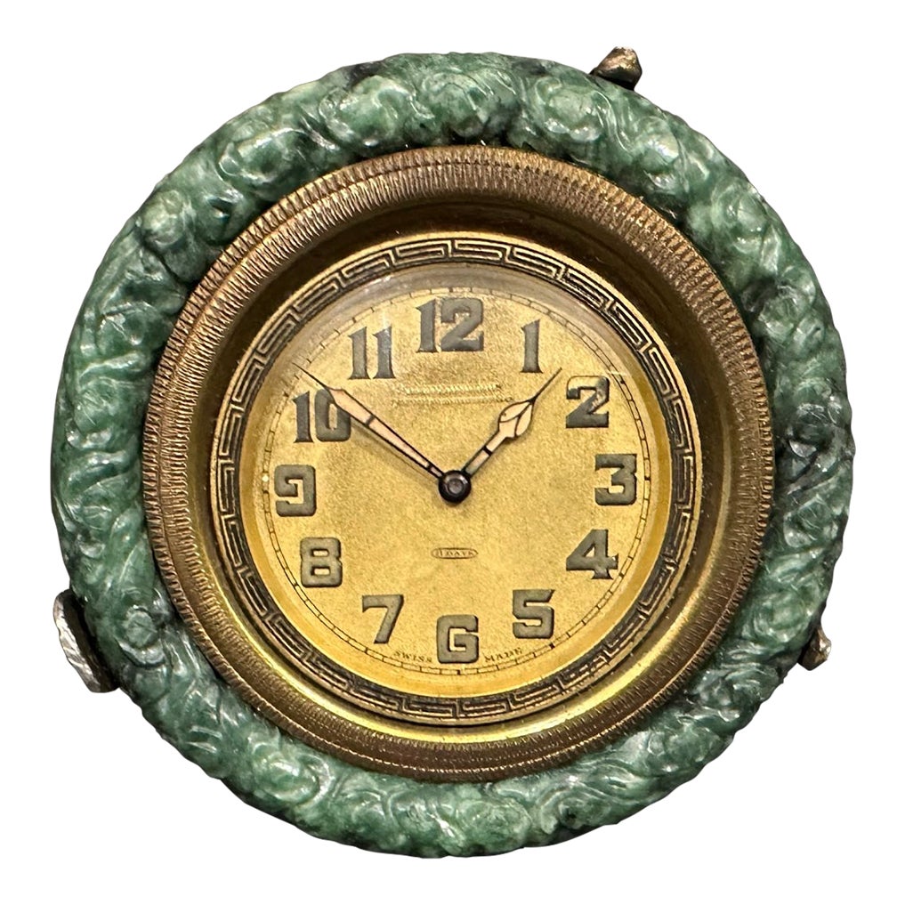 Early 20th Century Swiss-Made Jade Table Clock | Chairish