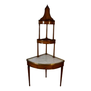 1910s Antique French Louis XVI Walnut & Marble Top Corner Table With Planters