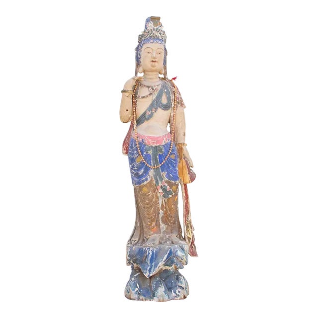 Antique Polychrome Quan-Yin Statue For Sale