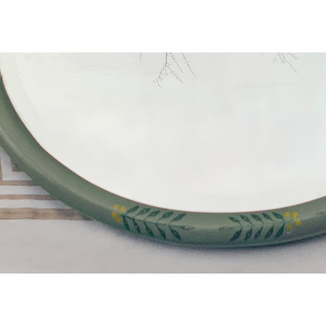 Vintage 1930s Beveled Oval Mirror Hand Painted Naive Folk Art Frame For Sale - Image 4 of 12