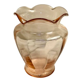 Pink Glass Scalloped / Ruffled Hand Blown Vase W/Pontil Mark For Sale