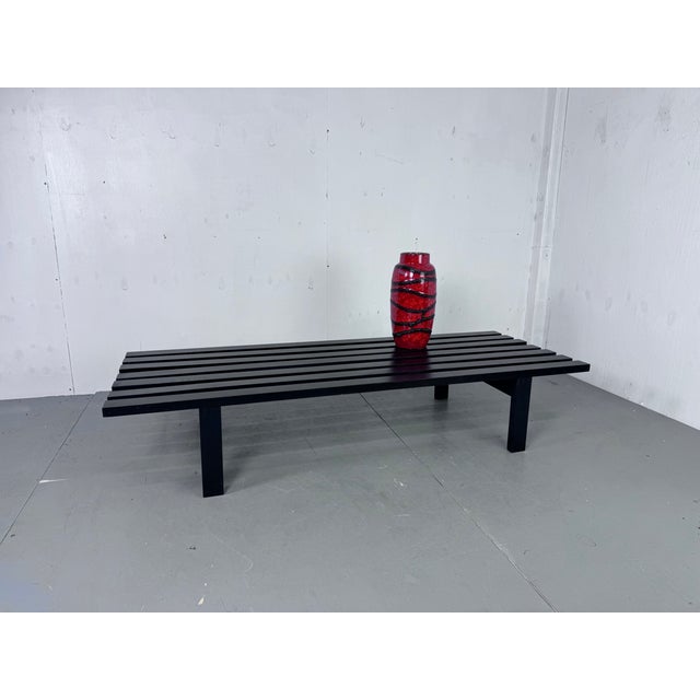 Vintage Japandi Style black wooden slat bench or coffee table designed by Martin Visser and produced by ‘t Spectrum in The...