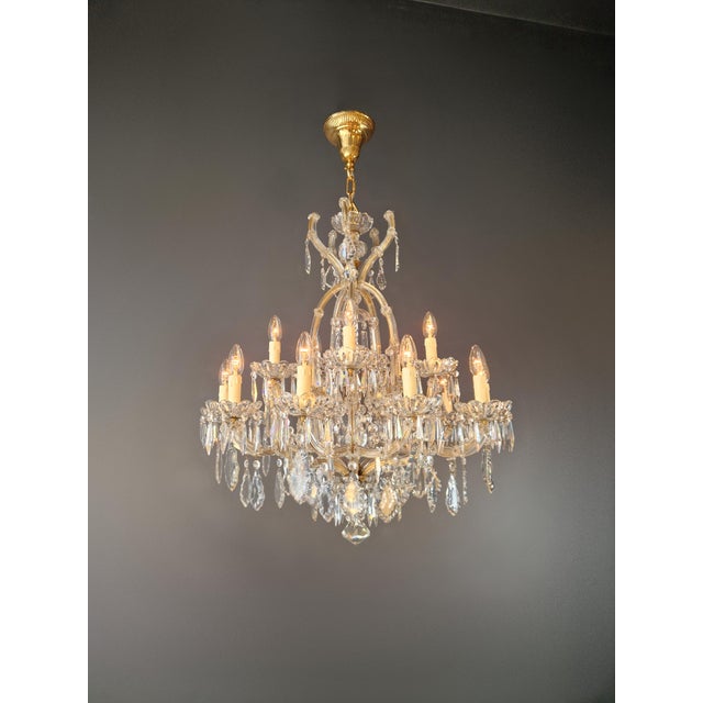 Baroque 1920s Art Nouveau Maria Theresa Crystal Chandelier Lustre Brass Glass Antique For Sale - Image 3 of 11
