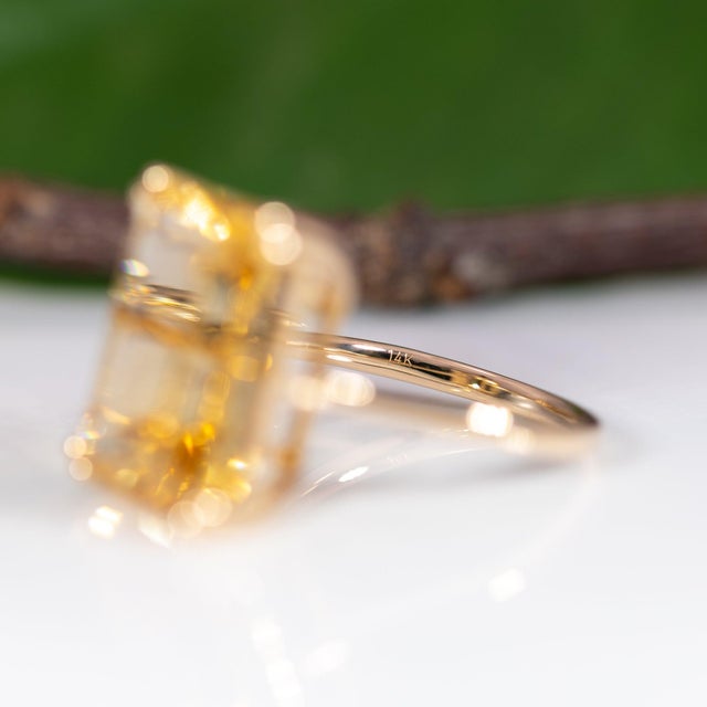 11.7Ct Citrine Ring – Emerald Cut 16×12 Mm, Solid 14k Gold Statement Ring For Sale - Image 9 of 9