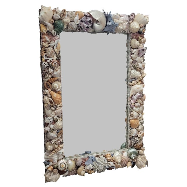 Coastal Large Artisan One-of-a-Kind Coastal Shell Mirror For Sale - Image 3 of 15