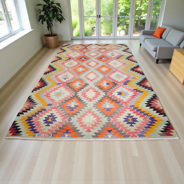Boho Chic 1970s Turkish Hand-Made Kilim Rug Large Living Room Decor - 6′6″ × 12′ For Sale - Image 3 of 13