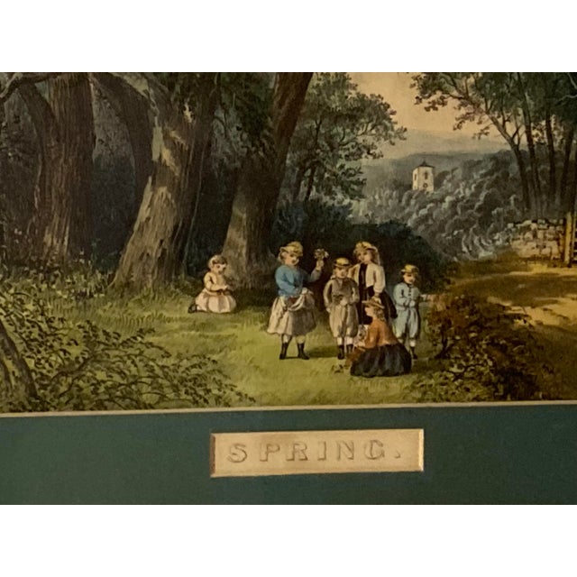 Americraft Mid 19th Century Original Americana Currier and Ives Colorful Spring Scene With Gate. For Sale - Image 4 of 12
