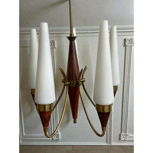 Brown Danish Modern Teak and Brass Chandelier by Bent Karlby for Lyfa, Denmark, 1960s For Sale - Image 8 of 13