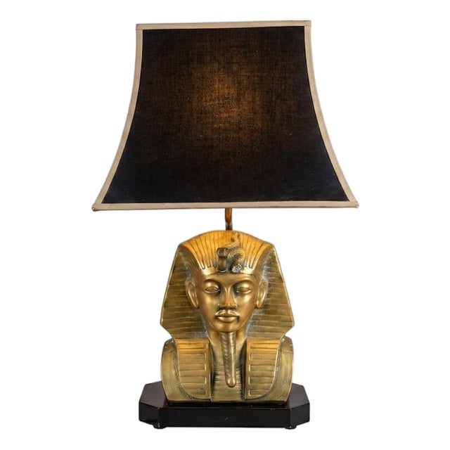 Vintage Egyptian Revival Brass Pharaoh Table Lamp, 1970s For Sale