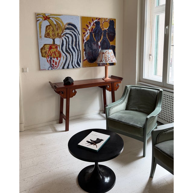 Mid-Century Modern French Lounge Chairs in Green Velvet and Lacquered Wood, 1950, Set of 2 For Sale - Image 14 of 17
