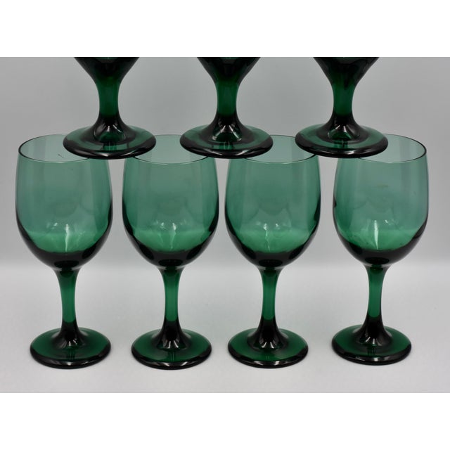 Green Vintage Libbey Juniper Green Wine/Water Glasses - Set of 7 Teardrop Goblets For Sale - Image 8 of 9