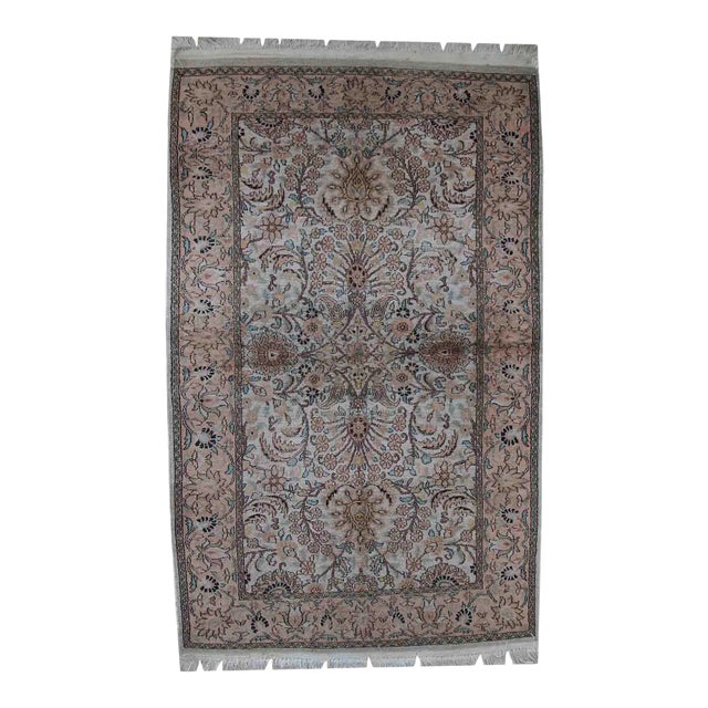 1950s Handmade Silk Indo-Tabriz Rug For Sale