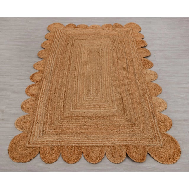 Boho Chic Natural Color Jute Scallop Handmade Rug - 2'x3' For Sale - Image 3 of 12