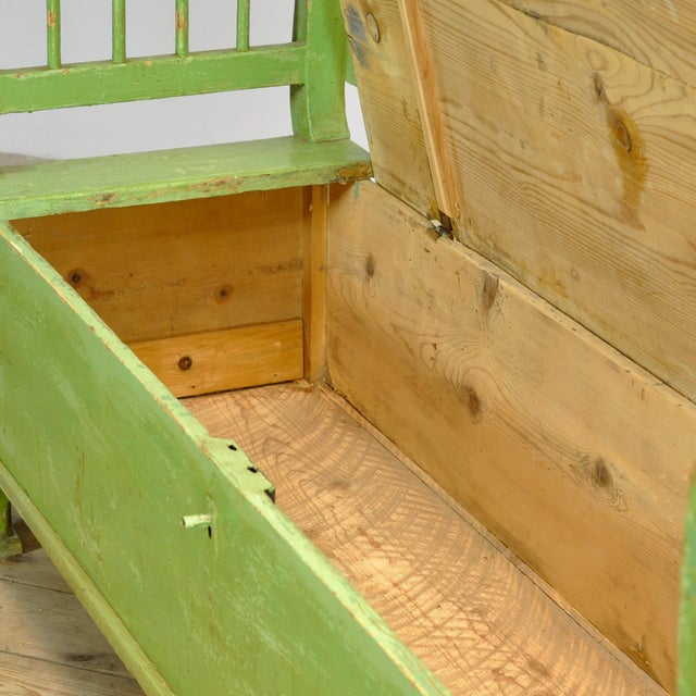 Early 20th Century Antique Hungarian Pine Bench with Storage, 1900s For Sale - Image 5 of 18