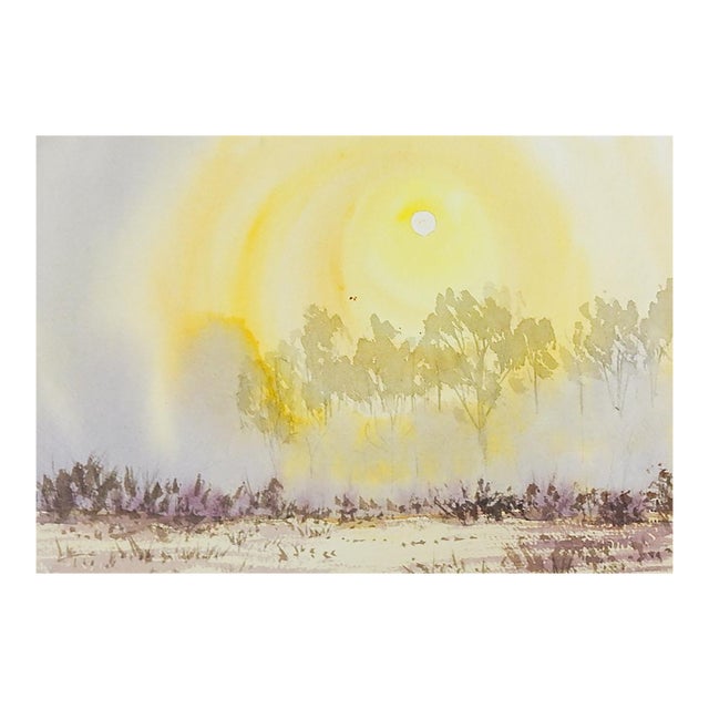Contemporary Modernist Sunlit Landscape Watercolor Painting For Sale