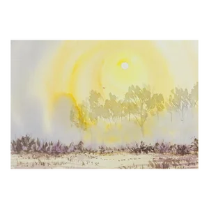 Contemporary Modernist Sunlit Landscape Watercolor Painting