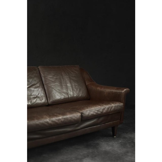 Mid-Century Danish Modern Brown Leather 3-Seater Sofa, 1970s For Sale - Image 11 of 18