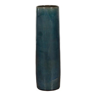 Artisan Made Prem Collection Blue Floor Ceramic Vase with Screen Patterns For Sale