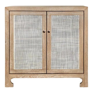 Matthew Izzo Home Alden Cerused Oak and Cane Two Door Cabinet For Sale
