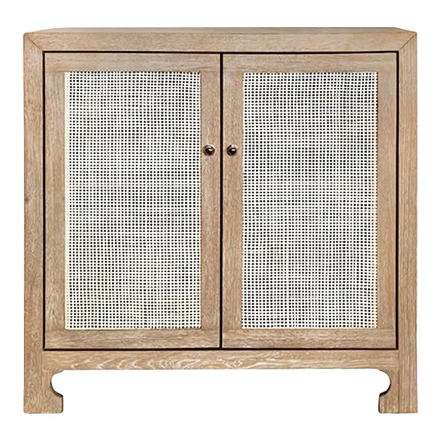 Matthew Izzo Home Alden Cerused Oak and Cane Two Door Cabinet For Sale