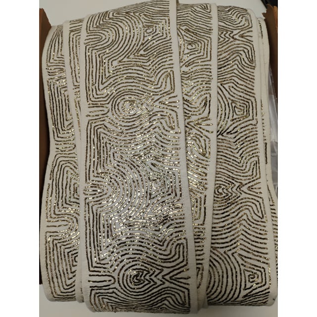 Ivory Fabricut S. Harris "Hakari" Trim in "Bone" Colorway- Gold Metallic on Linen For Sale - Image 8 of 14