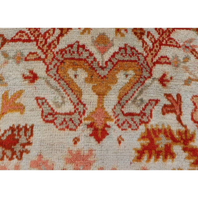 Antique Turkish Oushak With Elegant Motifs in Red, Ivory, Gold and Salmon Pink 7 X 9'8 For Sale - Image 11 of 15