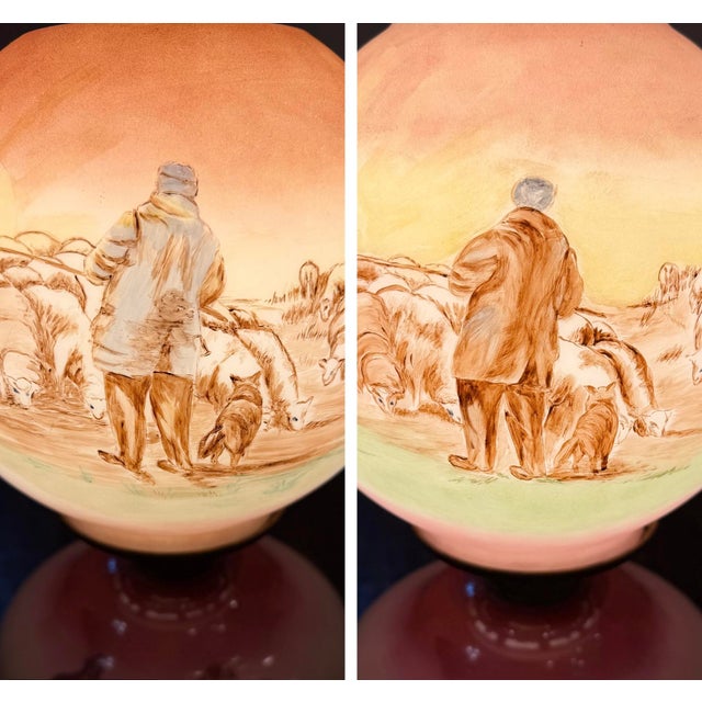 Pickard China Rare Antique Victorian Gone With the Wind Lamp Matching Hand-Painted Companion Shades For Sale - Image 4 of 15