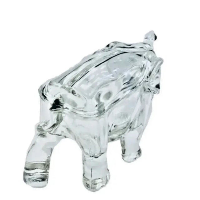 Glass Vintage 1930s Co-Operative Flint Glass Co. Clear Elephant Figural Covered Box For Sale - Image 7 of 9