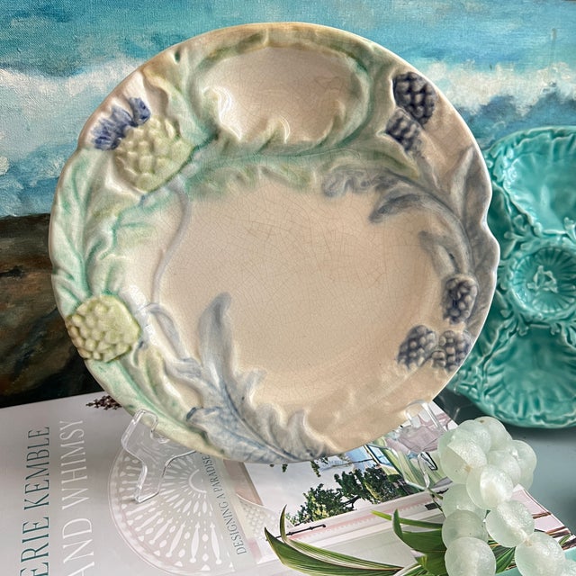 Antique French Majolica Fives-Lille Asparagus Plates - Set of 12 For Sale In San Antonio - Image 6 of 12