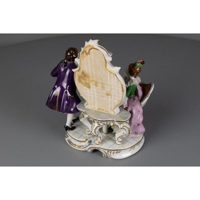 German Rococo Porcelain Figurine Couple at a Dressing Table, 1950s For Sale - Image 10 of 18