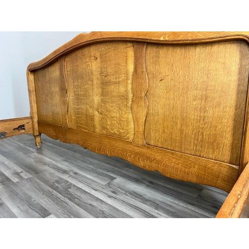Vintage French Louis XVI King Size Bed Frame in Oak with Carved Headboard For Sale - Image 13 of 14