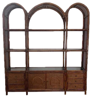 Malacca Rattan & Crystal Bookcase from Vivai del Sud, 1970s