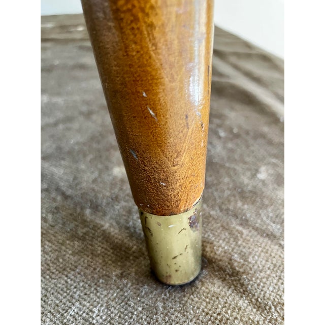 Gray Mid-Century Modern Tapered Walnut and Brass Footstool Ottoman in Textured Gray Tweed For Sale - Image 8 of 14