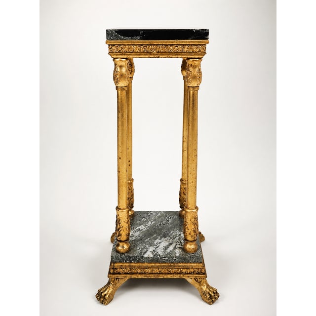 Empire-Style Pedestal Column with Stone Top and Carved Paw Feet, 1920s, in Good conditions. Designed 1920 to 1949