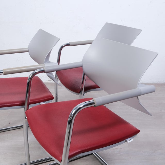 Air Jr Luxy Waiting Chairs in Gray and Burgundy Chrome Legs, Italy, Set of 3 For Sale - Image 3 of 18