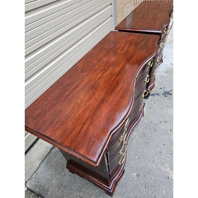 Chippendale Pair of 41" Tall Chippendale Style Serpentine Front Bachelor's Chests For Sale - Image 3 of 10