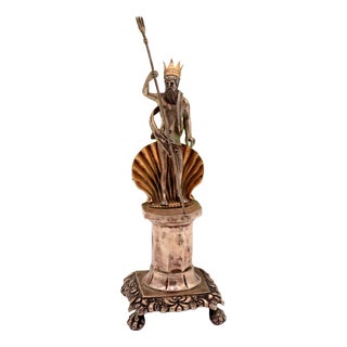 Silver Toothpick Holder with Poseidon Figure For Sale