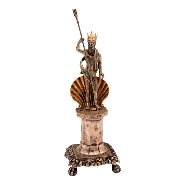 Silver Toothpick Holder with Poseidon Figure For Sale