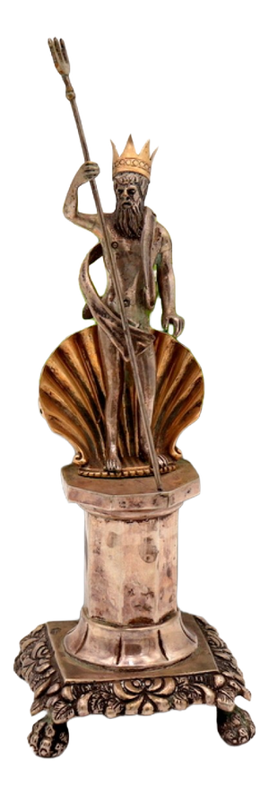 Silver Toothpick Holder with Poseidon Figure