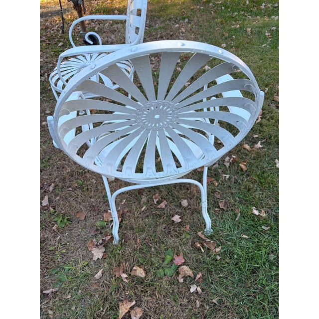Metal Pair Vintage Francois Carre Sunburst Armchairs, Attributed For Sale - Image 7 of 7