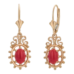 Vintage 14 Karat Yellow Gold Coral Lever Back 1.25 Inch Long Drop Earrings - 2 Pieces