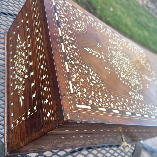 Shabby Chic Moroccan Bone Inlay Jewelry Case With Shelf For Sale - Image 3 of 6