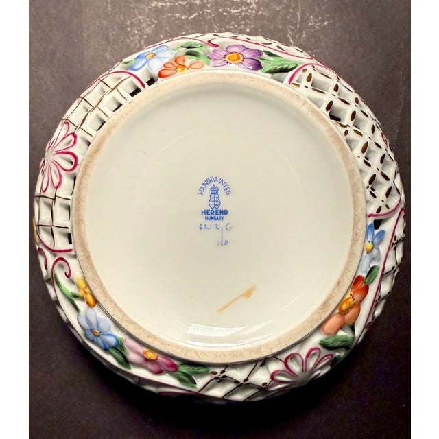 Mid 20th Century Herend Hand-Painted Pierced Porcelain Covered Box With Floral Decoration For Sale - Image 9 of 9
